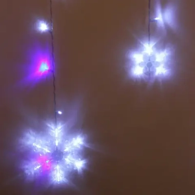 Гирлянда для дома БАХРОМА «Снежинка» ш2,5 м* в0,6/0,9м 130 ламп LED, IP-20, Белый, синий мерцает (возможность соединения)