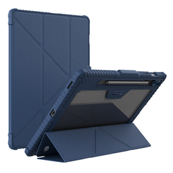 Чехол книжка синего цвета от Nillkin для планшета Samsung Galaxy Tab S9 FE+ Плюс, серия Bumper Pro Case-Multi Angle Folding Style, с защитной шторкой для камеры