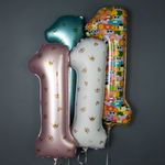 Шар (34''/86 см) Цифра, 1 Золотые короны, Розовый, 1 шт. в уп.