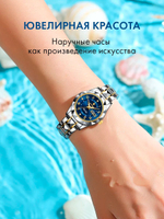 Часы женские кварцевые FELICITA 782 с металлическим браслетом (серебро, желтое золото, синий)
