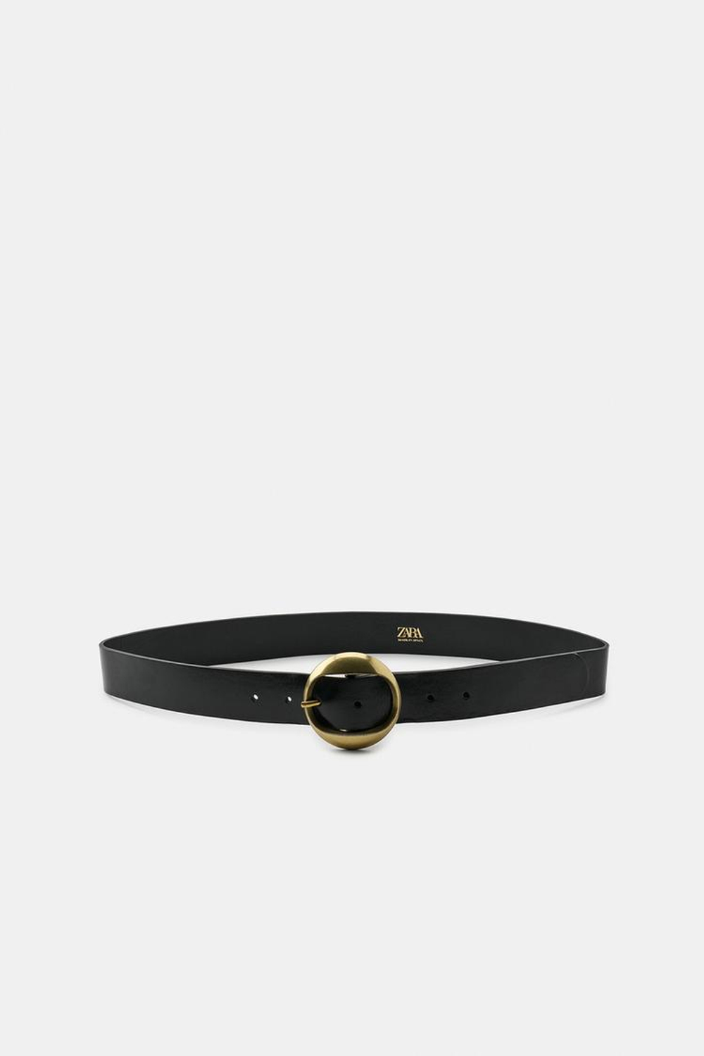 ZARA КОЖАНЫЙ РЕМЕНЬ С КРУГЛОЙ ПРЯЖКОЙ, ЧЕРНЫЙ