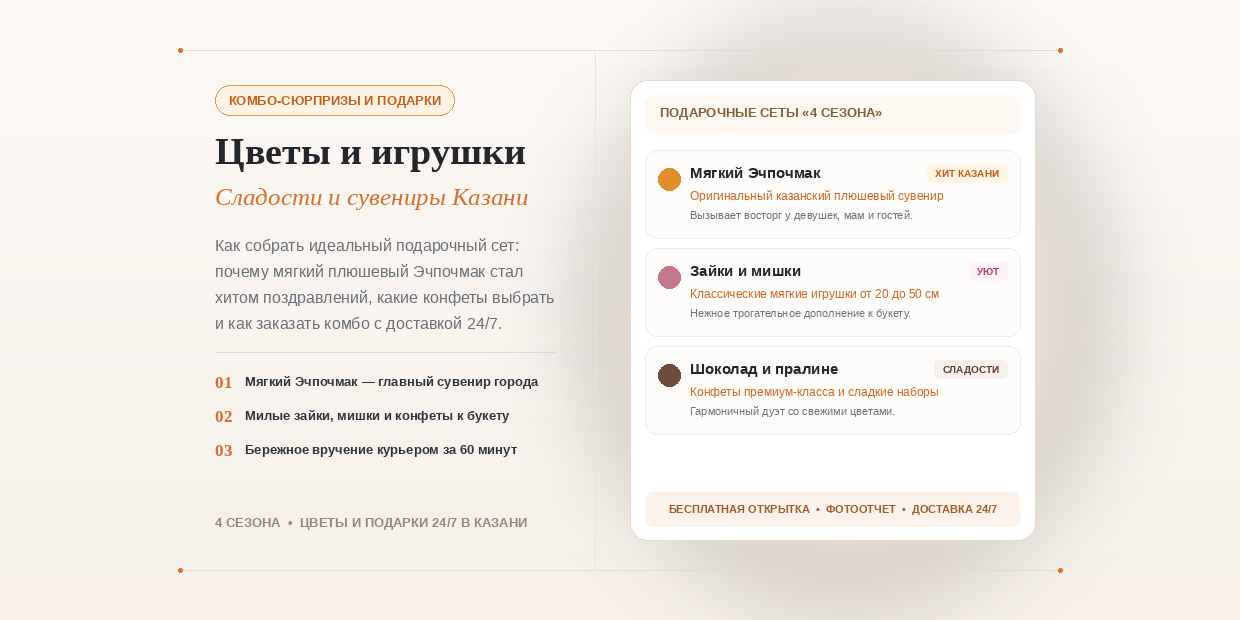 Цветы, сладости и мягкие игрушки в Казани: как собрать идеальный подарочный комбо-сет (включая легендарный Эчпочмак)