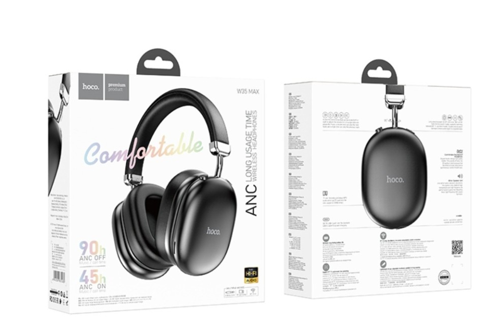 Стереонаушники Bluetooth полноразмерные Hoco W35 Max V5.3/45ч черные
