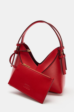 ZARA МИНИ-СУМКА-МЕШОК С ДЕКОРАТИВНОЙ СТРОЧКОЙ, КРАСНЫЙ