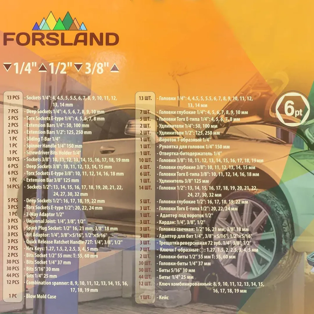 Набор инструментов 216пр. 1/4''3/8''1/2''(6гр.)(4-32мм) Forsland Forsland-38841