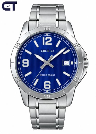 CASIO MTP-V004D-2B CASIO Collection мужские наручные часы — синий циферблат, индикация даты и стальной браслет