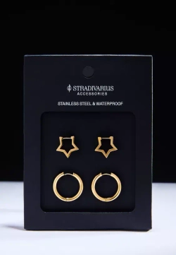 STRADIVARIUS Набор из 2 водонепроницаемых серег-колец и звезд, желтый