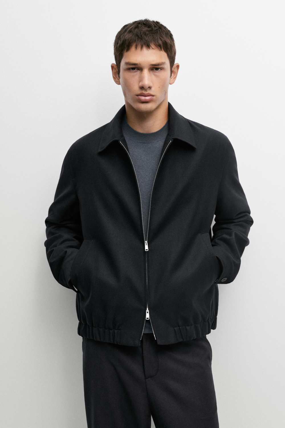 Massimo Dutti Бомбер из 100% шерсти, глубокий синий