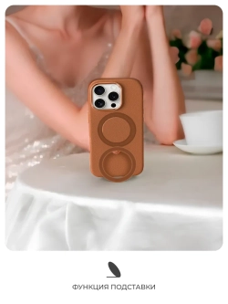 Чехол PYNANA для iPhone 16 Pro, кожа, австрийский хрусталь, нежно-коричневый