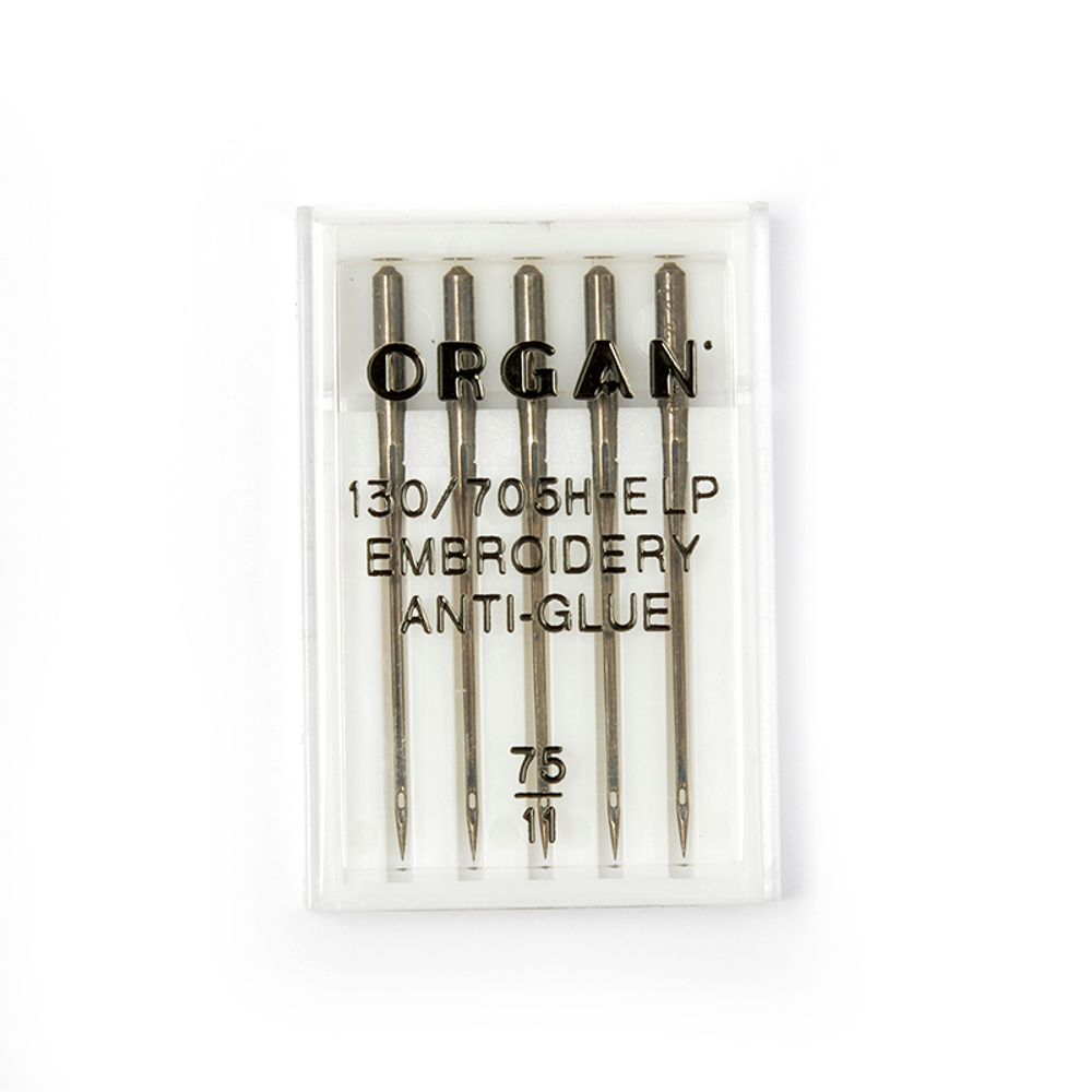 Иглы для швейных машин для вышивки 130/705 H-E LP, №75, Anti-Glue, 5 игл, ORGAN, ORGAN.AG.75/5