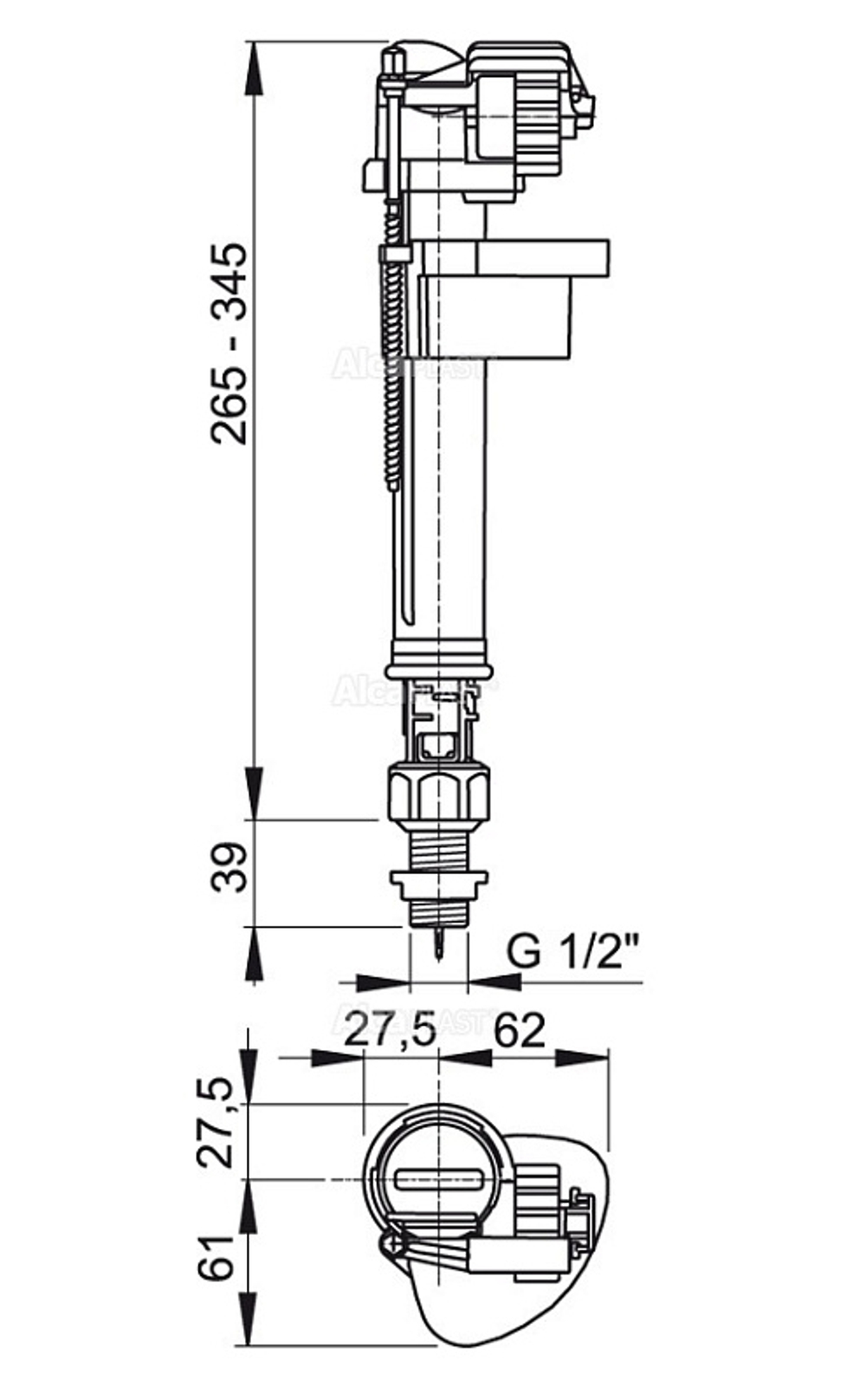 Alcaplast Впускной механизм с нижней подводкой и металлической резьбой 1/2" (A18-1/2")