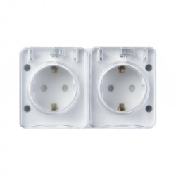 ATLASDESIGN PROFI IP54 О/У РОЗЕТКА двойная с заземлением со шторками, 16А, БЕЛЫЙ
