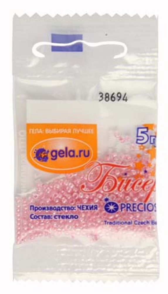 Бисер Preciosa 10/0, 50 г (10 шт по 5 г), цв.38694 розовый прокрас прозр.