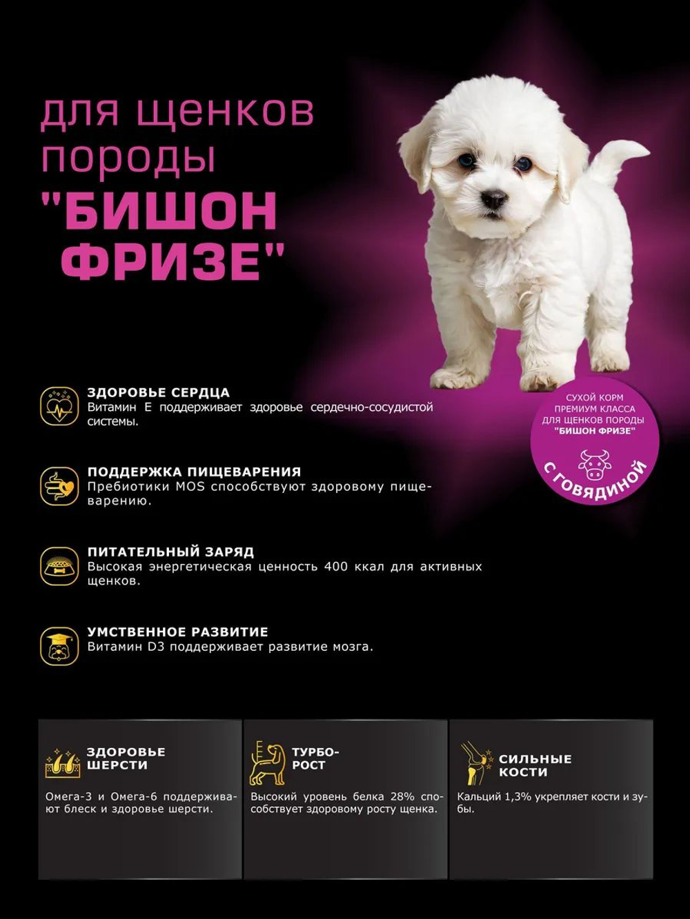 Корм сухой для щенков породы Бишон фризе, с говядиной, 12 кг, QUATTRO