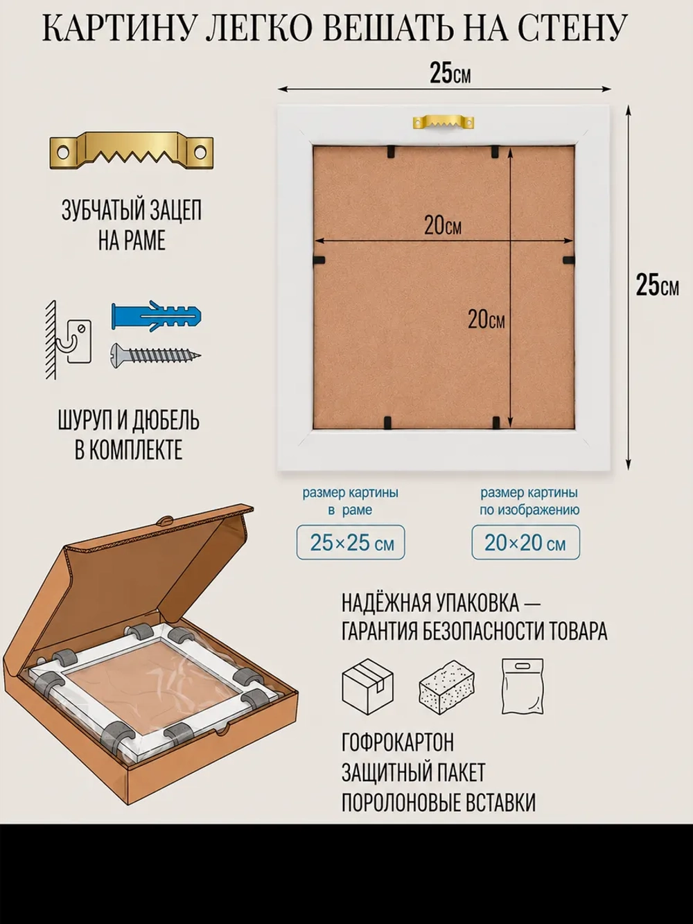 Картина на стену интерьерная на холсте 25*25 см