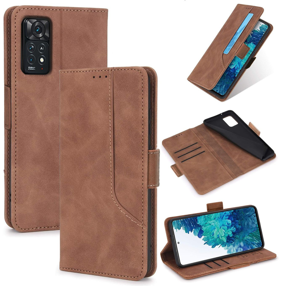 Стильный чехол-книжка из кожи для XIAOMI REDMI NOTE 11 PRO 4G/5G и 12 PRO 4G с отделом для наличных, 3 слотами для карт и подставкой