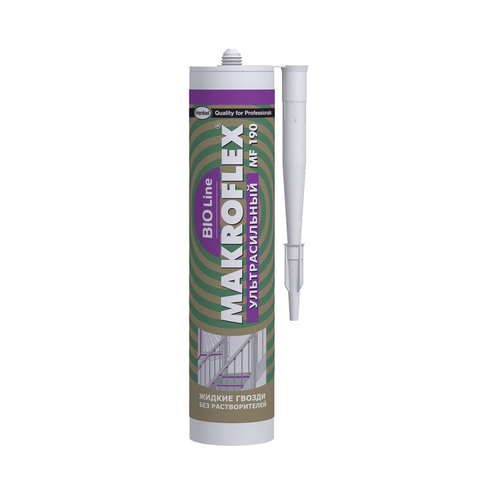 Монтажный клей ультрасильный (жидкие гвозди) Makroflex Bio Line MF190, 400 г, белый---