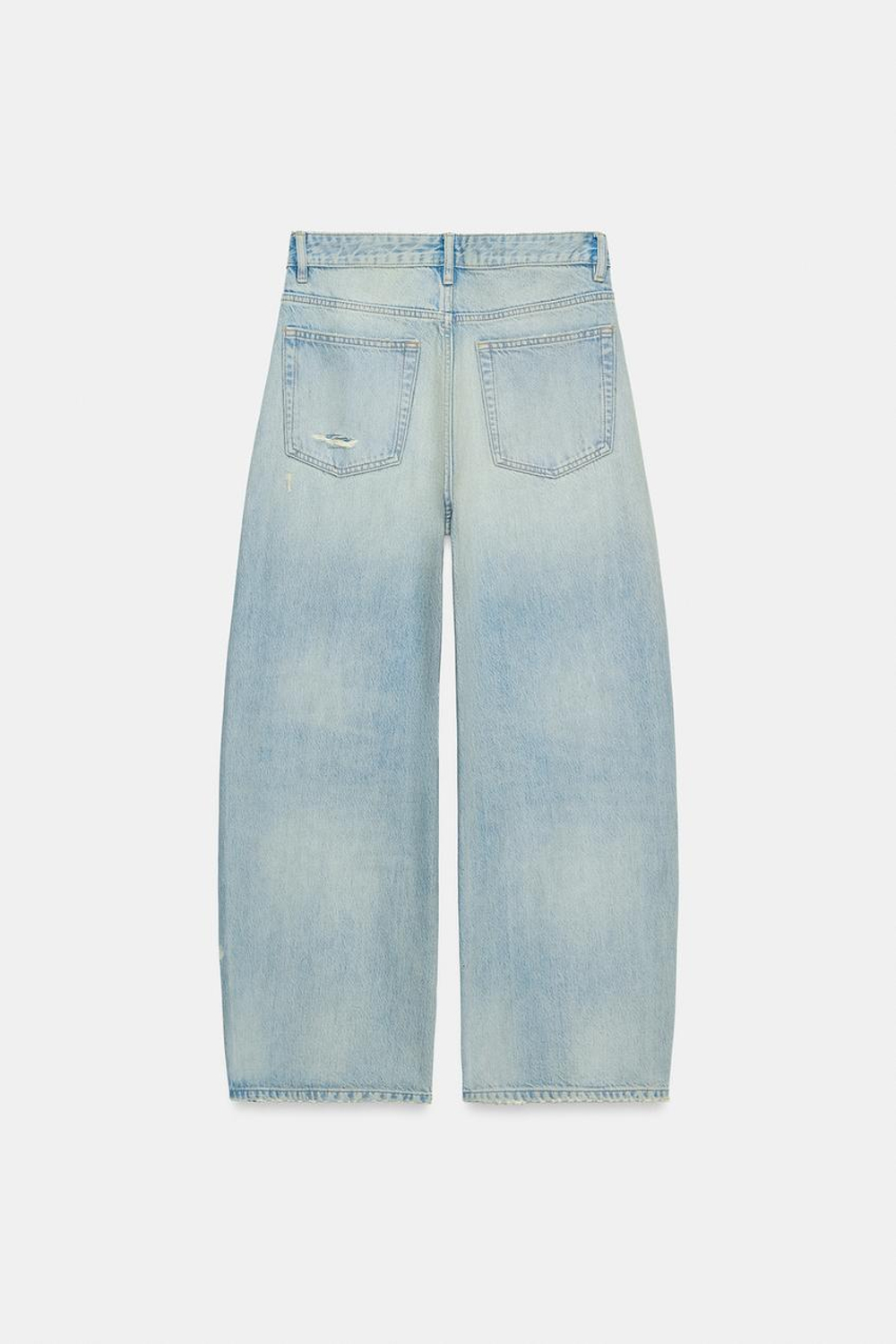 ZARA ДЖИНСЫ TRF BAGGY СО СРЕДНЕЙ ПОСАДКОЙ И СТРАЗАМИ, ГОЛУБОЙ