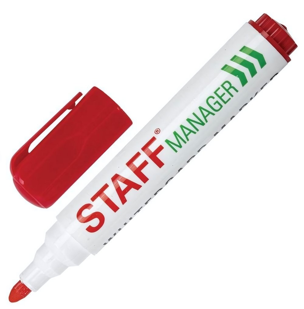Маркер стираемый для белой доски 5мм,красный,с клипом "Manager WBM-491"(STAFF)