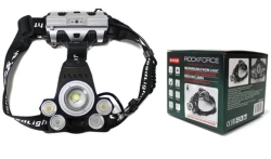 Фонарь светодиодный аккумуляторный налобный(5W LED,500Lm,2000mAh,зарядка12V,время раб.4ч,время заряд.5ч,защита гнезда зарядки,синий/белый/желтый свет) RockFORCE RF-01157