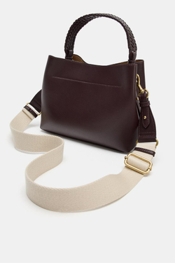 ZARA СУМКА С ПЛЕТЁНОЙ РУЧКОЙ, БОРДОВО-КРАСНЫЙ