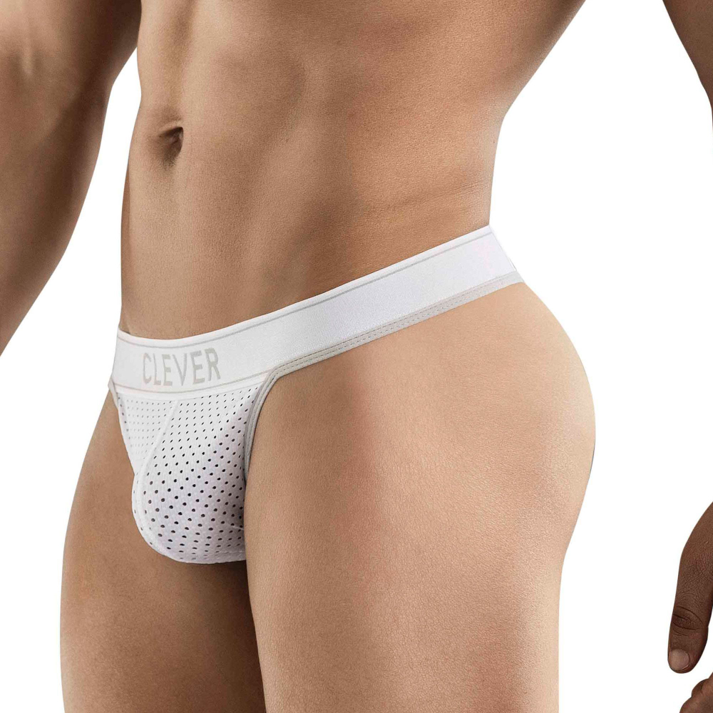 Белые перфорированные трусы-тонги Clever Ambar Thong
