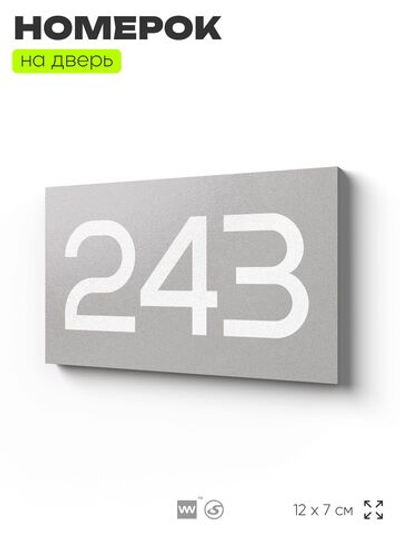 Номер на дверь 243, табличка на дверь для офиса, квартиры, кабинета, аудитории, склада, серый 120х70 мм, Айдентика Технолоджи