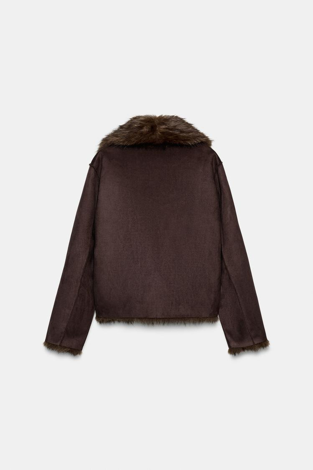 ZARA ДВУСТОРОННЯЯ КУРТКА С ЭФФЕКТОМ МЕХА, КОРИЧНЕВЫЙ