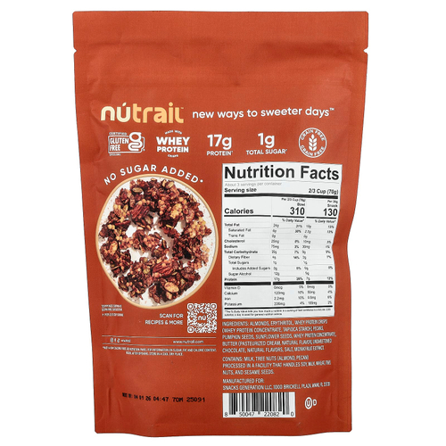 NuTrail, протеиновая гранола с орехами, шоколад, 227 г (8 унций)