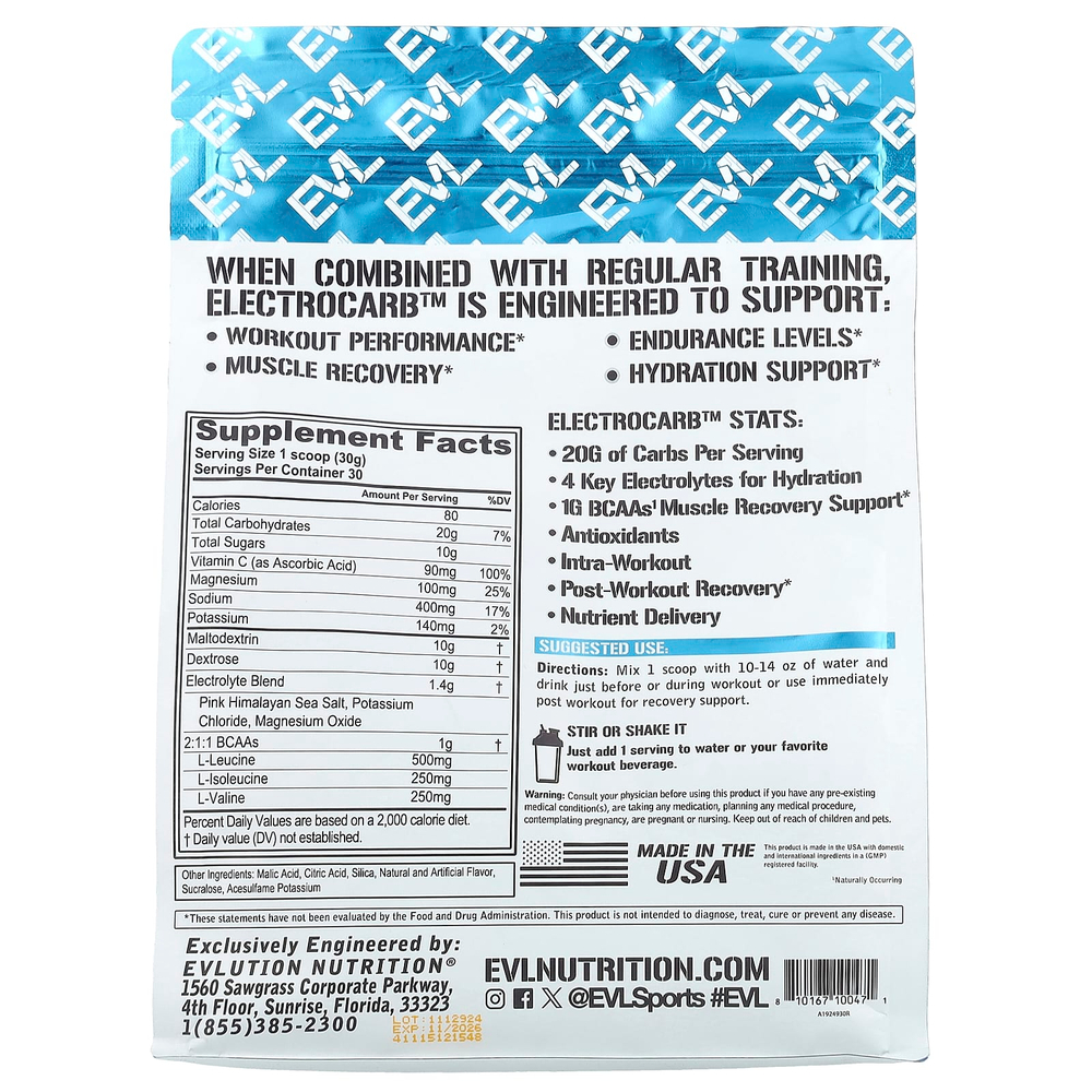 EVLution Nutrition, ElectroCarb ™, голубая малина, 900 г (31,75 унции)