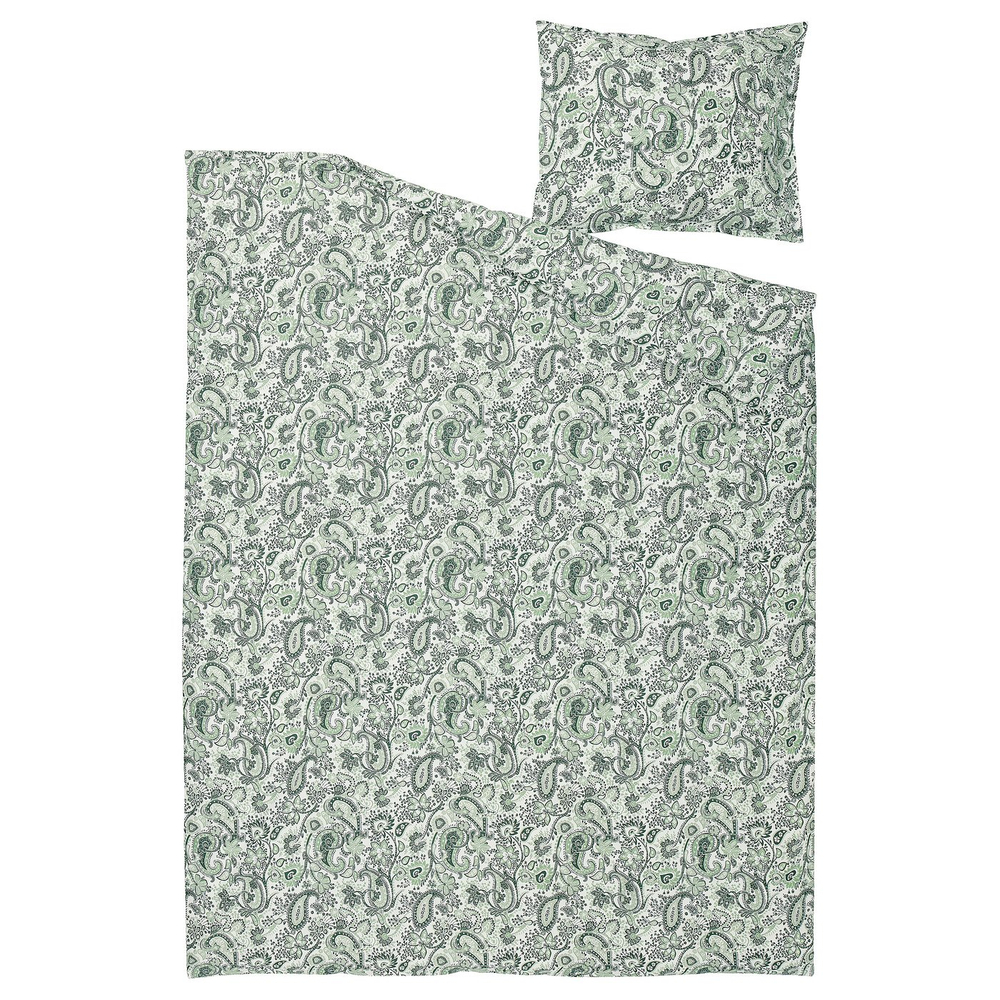 IKEA RODGERSIA  (ИКЕА РОДГЕРСИА)  -  Пододеяльник и наволочка - зелёный/белый 150x200/50x60 см