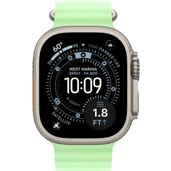 Часы Apple Watch Ultra 3, 2025, 49 мм, титан натурального цвета, ремешок Ocean зелёного цвета