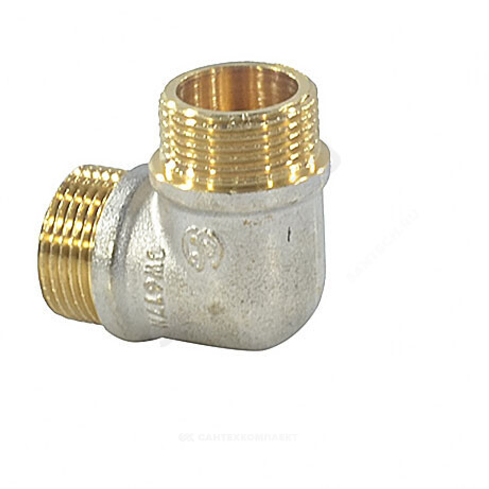 Угольник латунь никель реборда Ду 15 (1/2") НР/НР 9005 ГОСТ 32585-2013 Aquasfera 9005-01