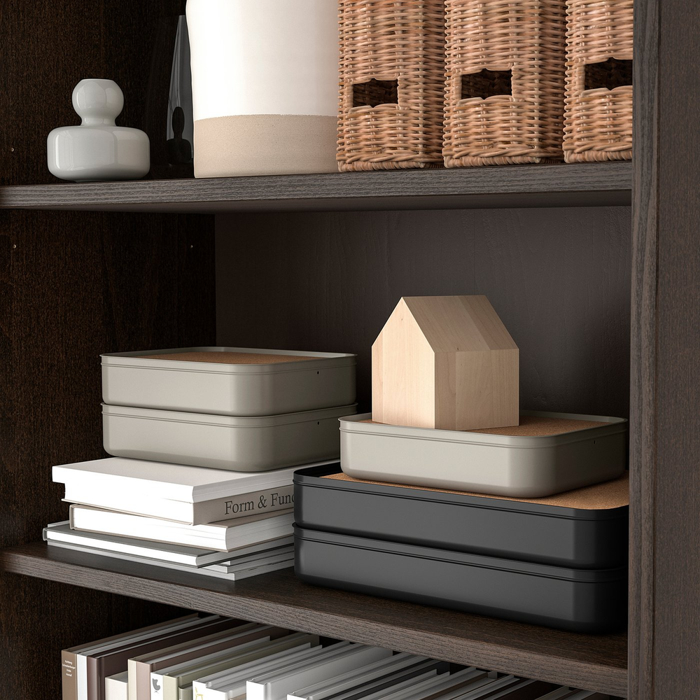 IKEA HARVMATTA  (ИКЕА ХАРВМАТТА)  -  Коробка с отделениями - тёмный серо-бежевый 24x18x6 см