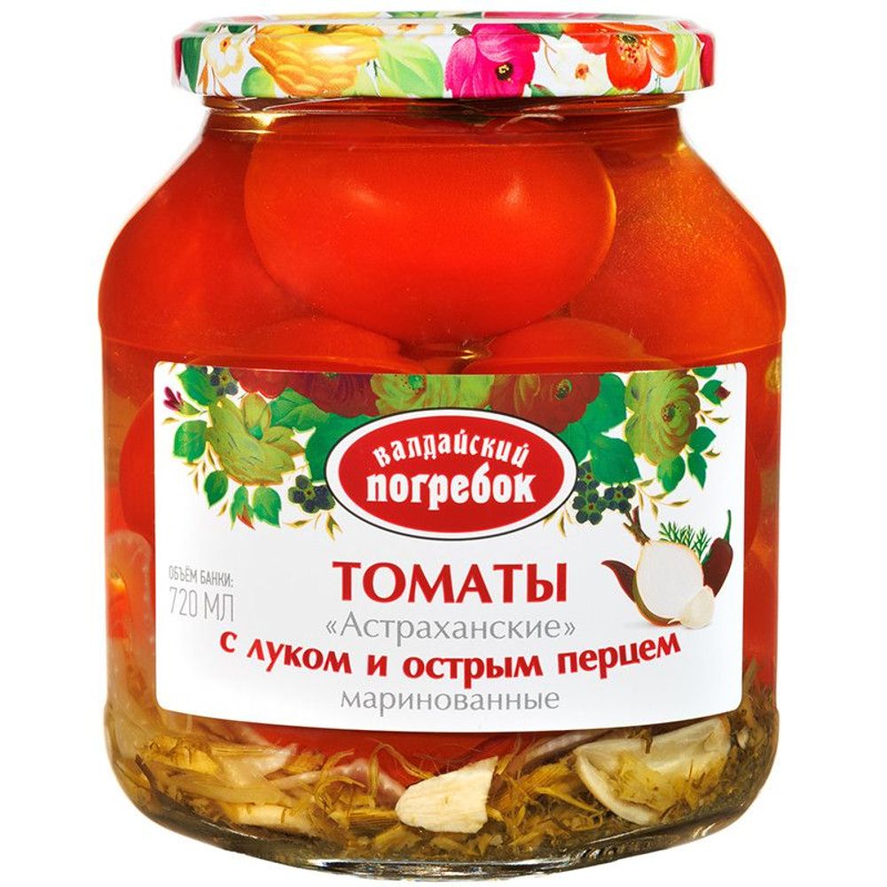 Томаты Астраханские Валдайский погребок мар-ые с луком 720мл ст/б