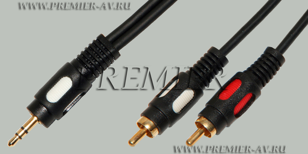 PREMIER-AV Кабель miniJack 3.5мм стерео - 2 x RCA "позолоченный" OD4.0x8.0мм - 1.5м