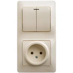 Блок розетка + выключатель двухклавишный с подсветкой Systeme Electric Glossa Бежевый GSL000273