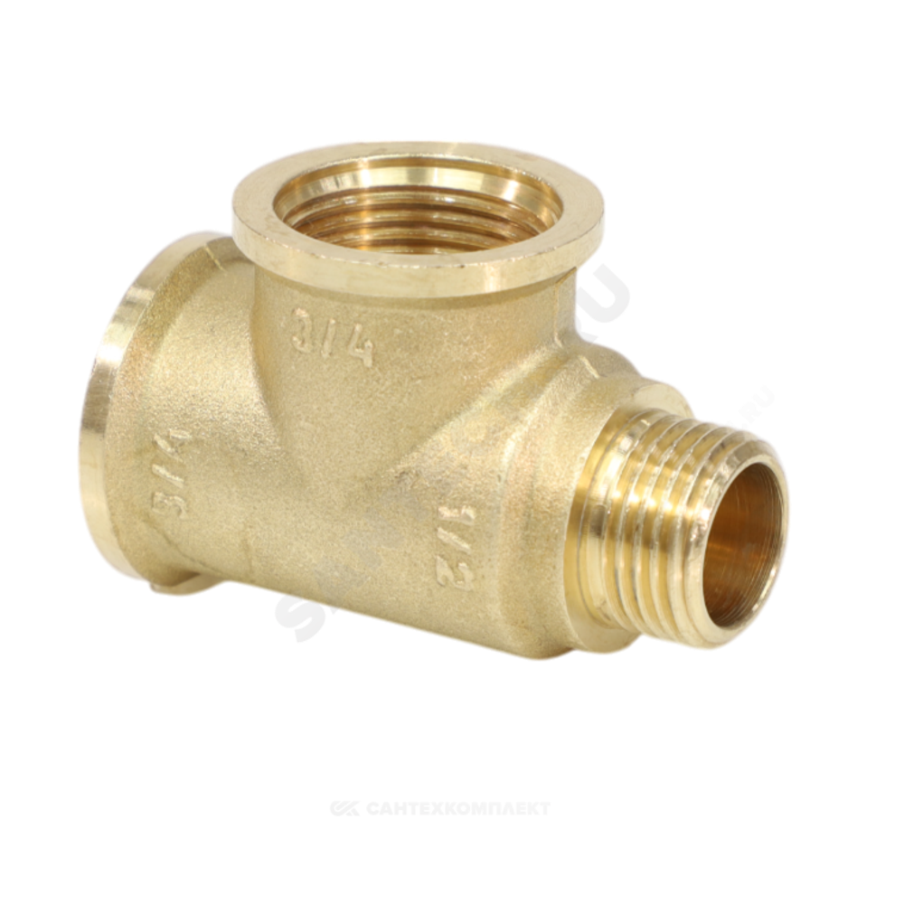 Тройник латунь переходной Ду 20х20х15 (3/4"х3/4"х1/2") ВР/ВР/НР VALFEX VF.134.L.034.034.012