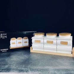 Lenardi 140-100 Набор из 3 банок 1 л на подставке BAMBOO в под.уп.(х6)Фарфор