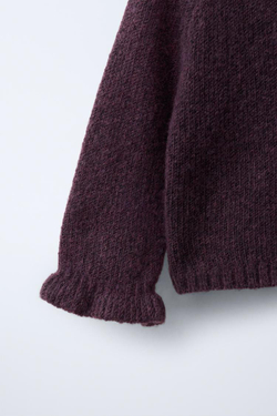 ZARA КАРДИГАН С ОБОРКАМИ, БОРДОВЫЙ