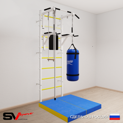 Шведская стенка Sv Sport усиленная 6765 (Турник стандарт/Брусья/Канат/Трапеция/Цепь/Мешок 15кг/Мат 1м)