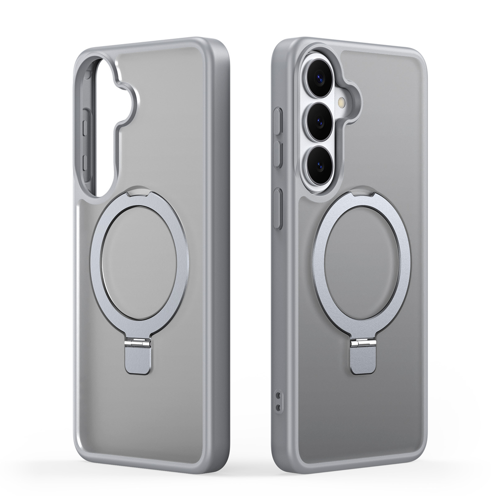 Матовый серый чехол с MagSafe для Samsung Galaxy S26+ Плюс, серия Yind Series Case от Dux Ducis (версия с магнитной откидной подставкой)