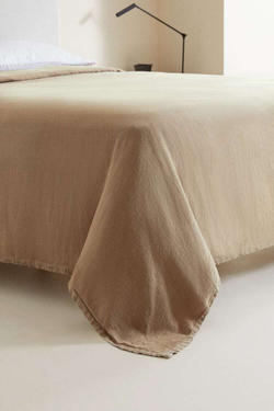ZARA HOME ПОКРЫВАЛО ИЗ ПОСТИРАННОГО ЛЬНА, КОРИЧНЕВЫЙ