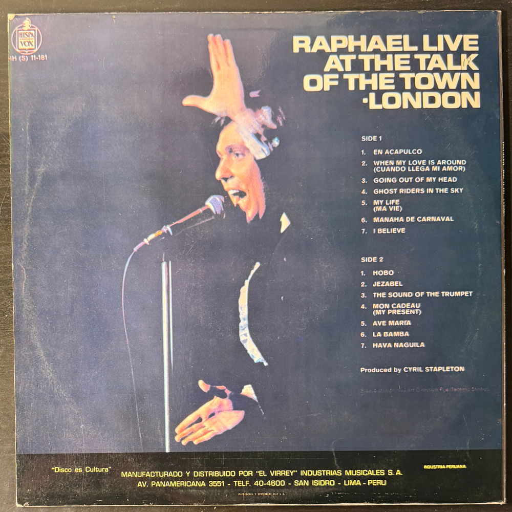 Raphael ‎– Raphael En The Talk Of The Town, London, En Vivo (Перу 1970г.)