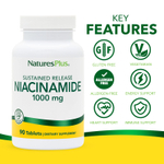 NaturesPlus, никотинамид, длительное высвобождение, 1000 мг, 90 таблеток