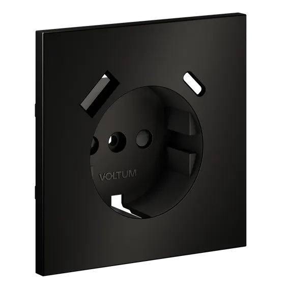 Накладка для розетки с заземлением и защитными шторками, с USB A+C Voltum S70 Metal Антрацит VLSM001012