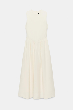 ZARA КОМБИНИРОВАННОЕ ПЛАТЬЕ МИДИ, ЭКРЮ