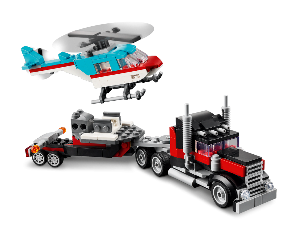 Конструктор Лего Креатор Грузовик‑платформа с вертолётом 3‑в‑1 | LEGO Creator - 31146 270 деталей (7+)