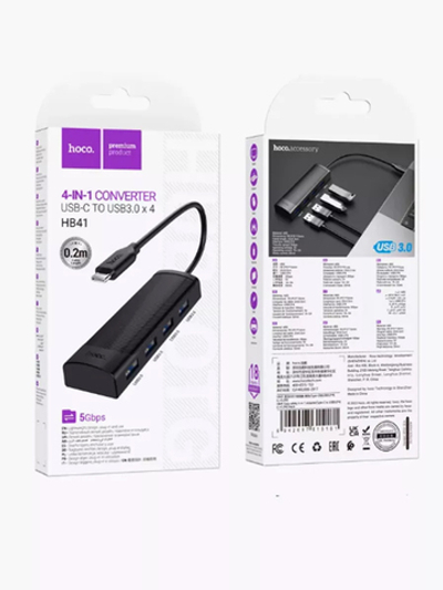 Type-c хаб разветвитель переходник hoco HB41 USB 3.0 0,2 м