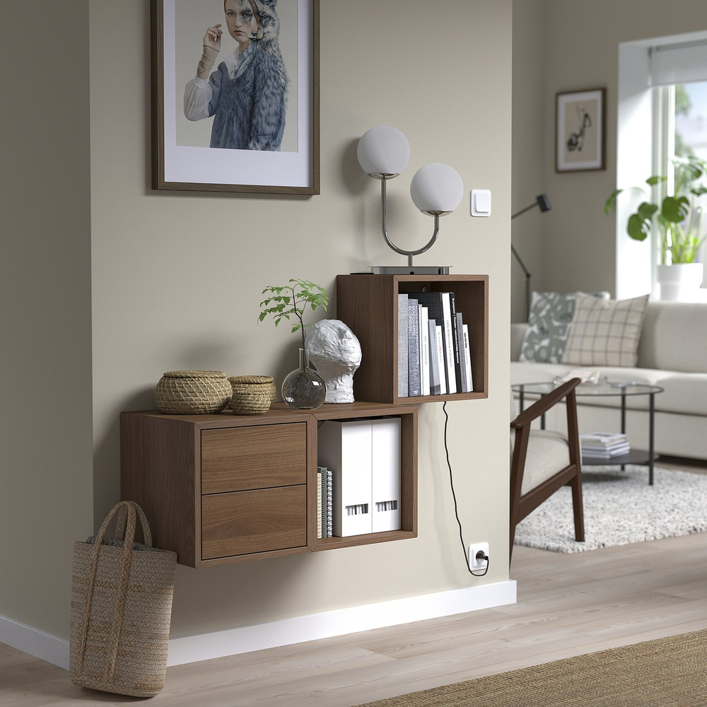 IKEA EKET  (ИКЕА ЕКЕТ)  -  Комбинация навесных шкафчиков с ящиком - орех 105x35x70 см